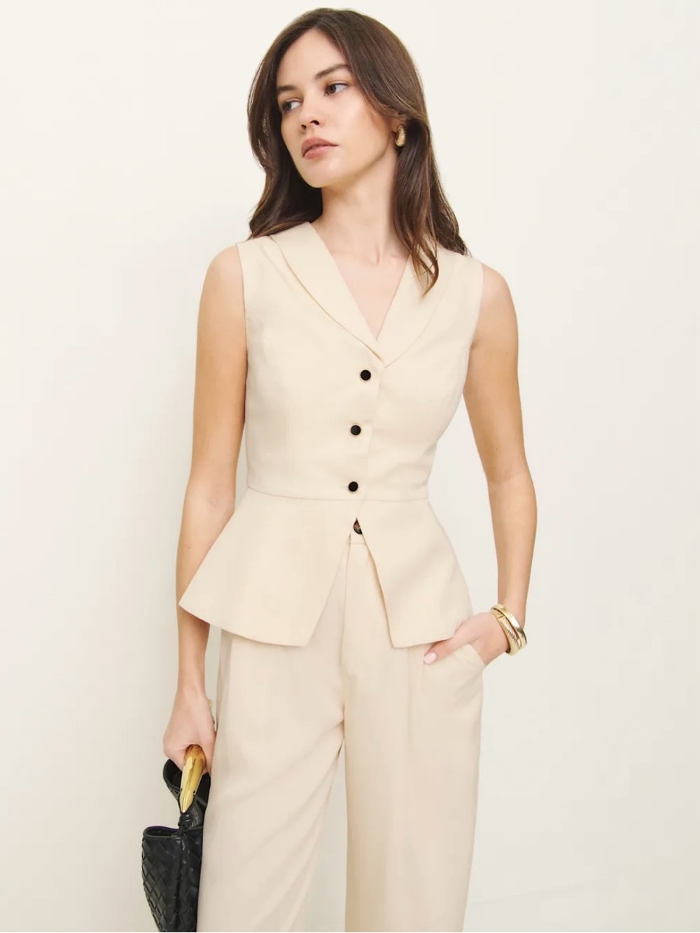 Reformation Oakley Vest Cream Sleeveless Peplum Vest